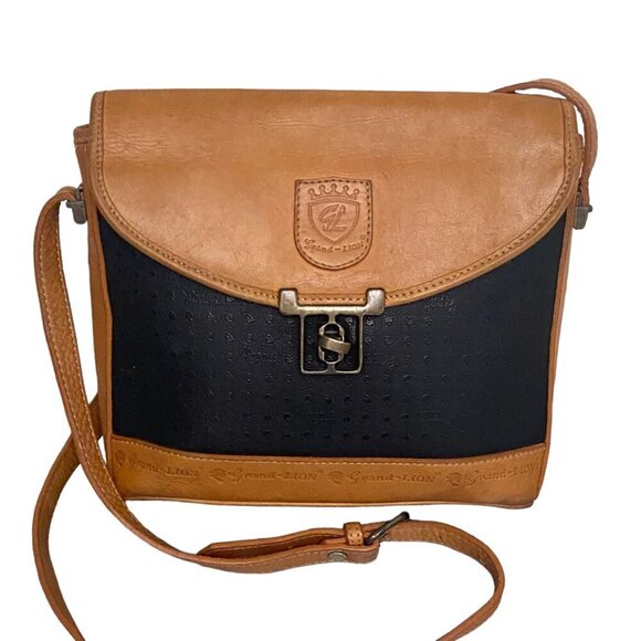 Vintage Grand Lion Leather Two-Tone Front Flap Crossbody Bag - Picture 1 of 8